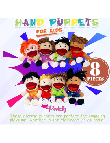 Conjunto de 8 Marionetas de Mano Multiculturales Podzly