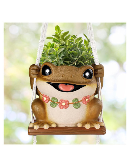 Maceta Colgante de Rana GUGUGO con Drenaje 12.5cm Marrón