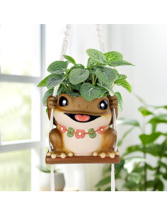 Maceta Colgante de Rana GUGUGO con Drenaje 12.5cm Marrón 2