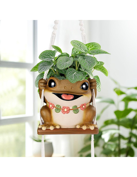 Maceta Colgante de Rana GUGUGO con Drenaje 12.5cm Marrón