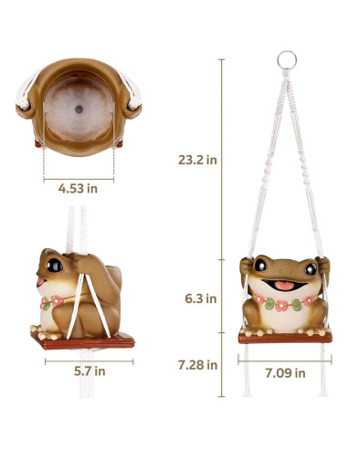Maceta Colgante de Rana GUGUGO con Drenaje 12.5cm Marrón