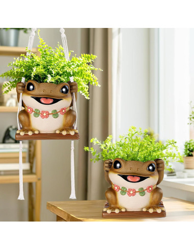 Maceta Colgante de Rana GUGUGO con Drenaje 12.5cm Marrón