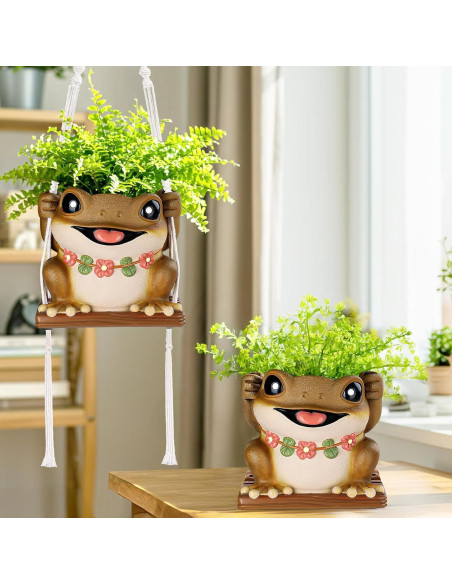 Maceta Colgante de Rana GUGUGO con Drenaje 12.5cm Marrón