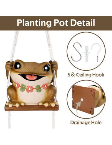 Maceta Colgante de Rana GUGUGO con Drenaje 12.5cm Marrón