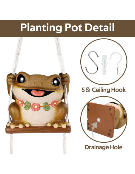 Maceta Colgante de Rana GUGUGO con Drenaje 12.5cm Marrón