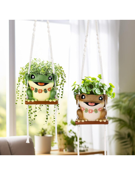 Maceta Colgante de Rana GUGUGO con Drenaje 12.5cm Marrón