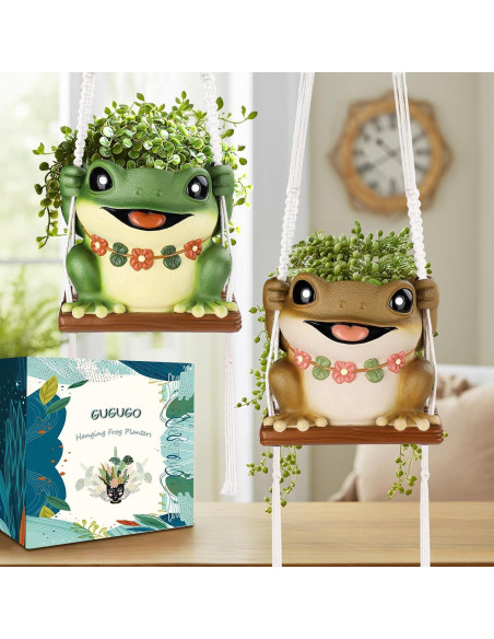 Maceta Colgante de Rana GUGUGO con Drenaje 12.5cm Marrón