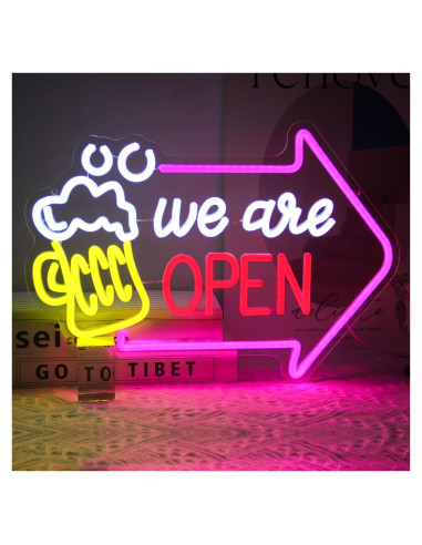 Señal de Neón Abierto Kullneon con Flecha 42x30 cm