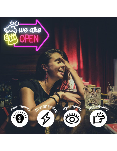 Señal de Neón Abierto Kullneon con Flecha 42x30 cm