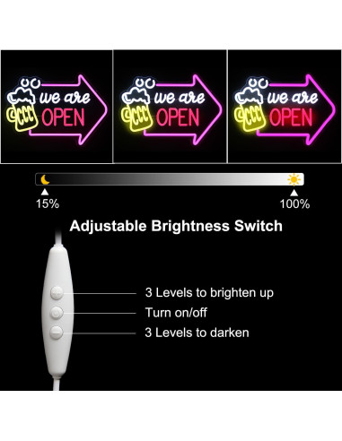 Señal de Neón Abierto Kullneon con Flecha 42x30 cm