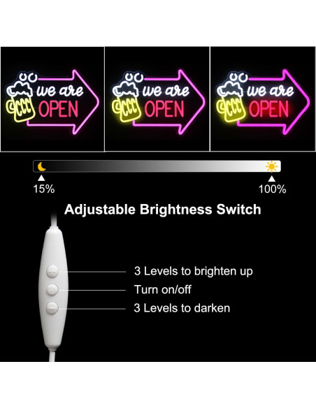 Señal de Neón Abierto Kullneon con Flecha 42x30 cm