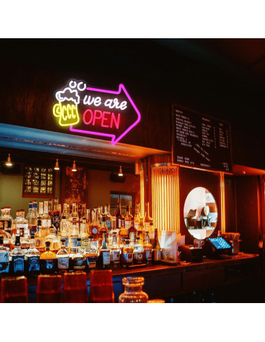 Señal de Neón Abierto Kullneon con Flecha 42x30 cm