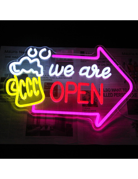 Señal de Neón Abierto Kullneon con Flecha 42x30 cm