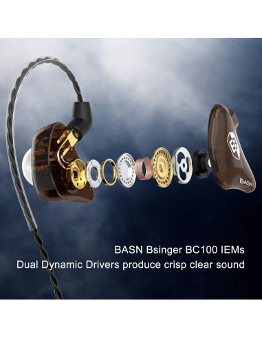 Auriculares In-Ear BASN BC100 Marrón, Duales Dinámicos, Aislamiento