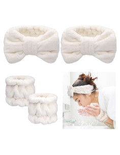 Chuangdi Set de 4 Piezas Banda de Microfibra y Muñequera Blanca