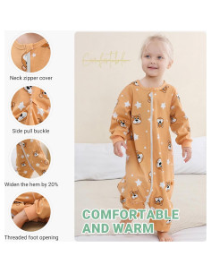Saco de Dormir para Bebé MICHLEY Algodón Manga Larga Oso Marrón 2-4T 2