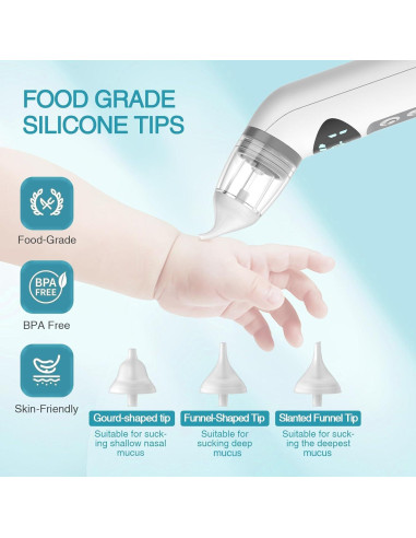 Aspirador Nasal Eléctrico Bivni Baby IPX7 con 3 Puntas