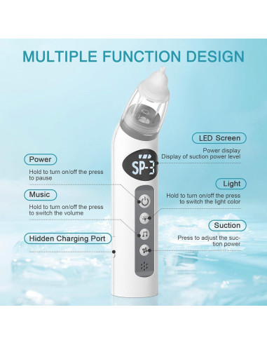 Aspirador Nasal Eléctrico Bivni Baby IPX7 con 3 Puntas