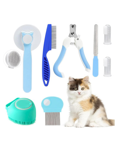 Kit de Cepillos para Gatos VCZONE 8 Piezas con Cortauñas y Peines