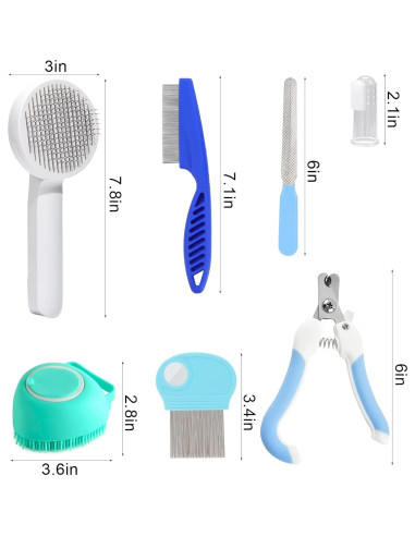 Kit de Cepillos para Gatos VCZONE 8 Piezas con Cortauñas y Peines