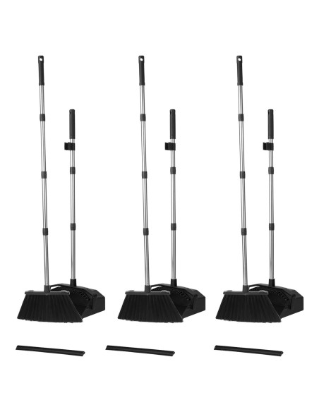 Juego de 3 Escobas y Recogedor Tiumso - Alta Resistencia Negro