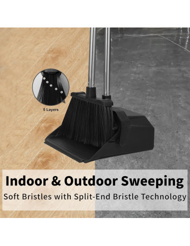 Juego de 3 Escobas y Recogedor Tiumso - Alta Resistencia Negro