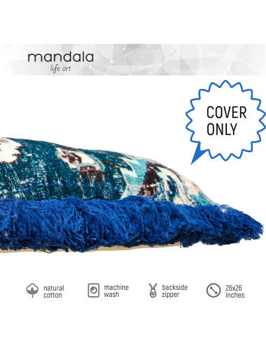 Funda de Almohada Cuadrada 66 cm Mandala Life ART Algodón Azul