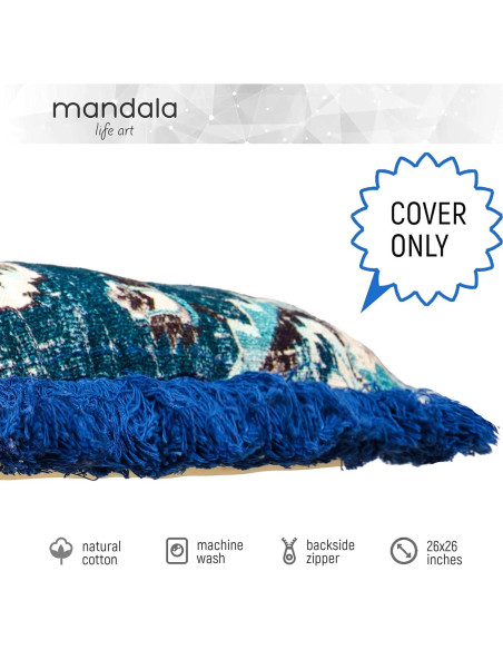 Funda de Almohada Cuadrada 66 cm Mandala Life ART Algodón Azul