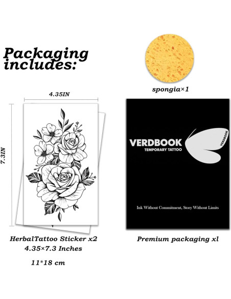 Kit de Tatuajes Temporales Impermeables VERDBOOK - 2 Hojas