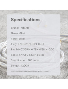 Cable IEM Keephifi Glint 1.2m 2Pin Plata para Auriculares 2