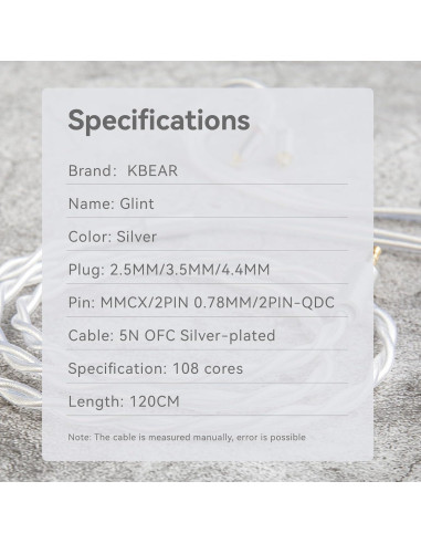 Cable IEM Keephifi Glint 1.2m 2Pin Plata para Auriculares