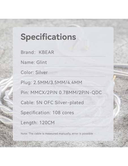 Cable IEM Keephifi Glint 1.2m 2Pin Plata para Auriculares