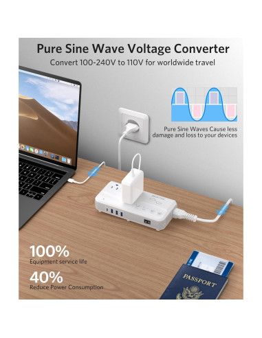 Convertidor de Voltaje BESTEK 220V a 110V con 4 USB