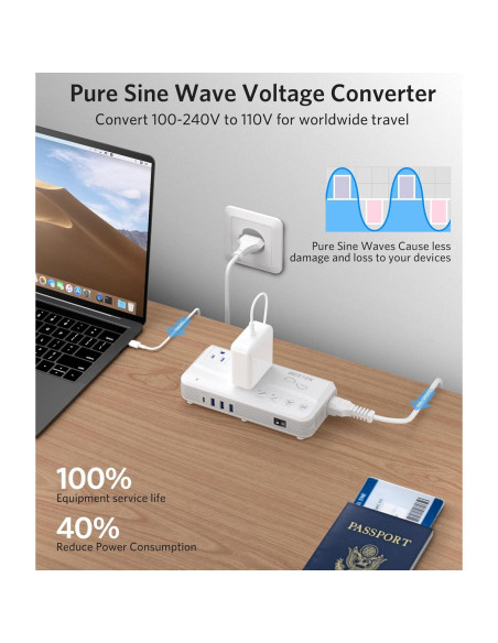 Convertidor de Voltaje BESTEK 220V a 110V con 4 USB