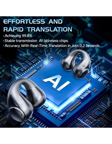 Auriculares de Traducción AI JR01 Negro - 144 Idiomas, 52h Batería
