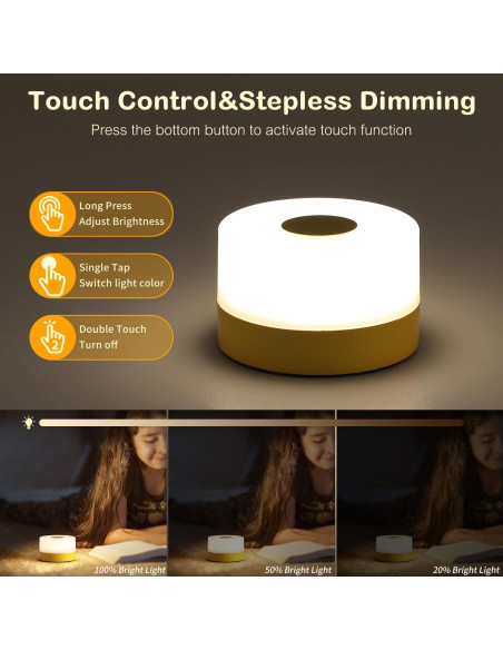 Luz Nocturna JUSHENG Táctil Recargable Amarilla 8x8 cm