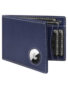Billetera de cuero LORZOR bifold con soporte AirTag y RFID