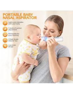 Aspirador Nasal Eléctrico Pudult para Bebés, 5 Niveles, Luz y Música 2
