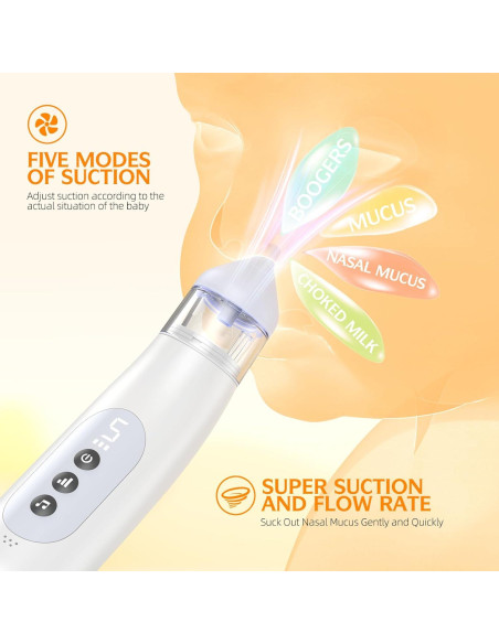 Aspirador Nasal Eléctrico Pudult para Bebés, 5 Niveles, Luz y Música