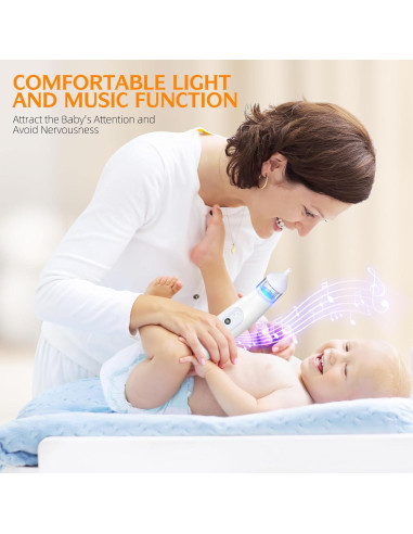 Aspirador Nasal Eléctrico Pudult para Bebés, 5 Niveles, Luz y Música