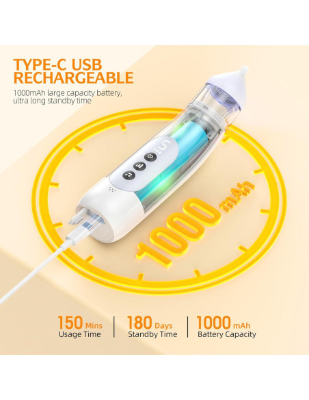 Aspirador Nasal Eléctrico Pudult para Bebés, 5 Niveles, Luz y Música