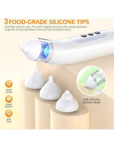 Aspirador Nasal Eléctrico Pudult para Bebés, 5 Niveles, Luz y Música