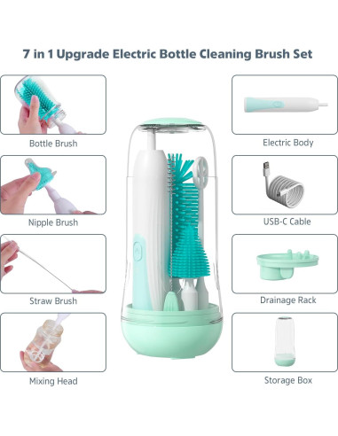 Cepillo Eléctrico para Botellas MomMed Verde, 2 Modos, 360