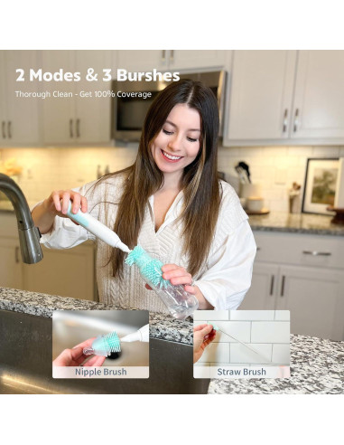 Cepillo Eléctrico para Botellas MomMed Verde, 2 Modos, 360