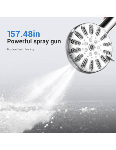 Cabezal de Ducha Portátil WATERLACE 8 Modos Alta Presión 150 cm