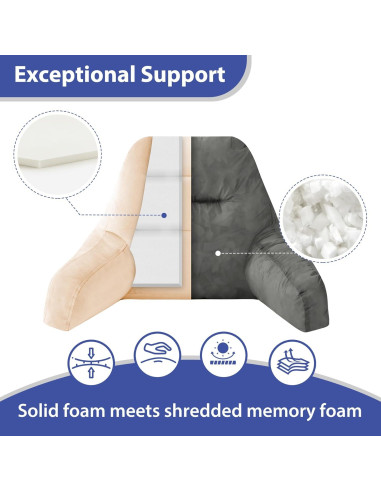 Almohada de Respaldo IASEAHK 45.72cm Beige para Leer en Cama