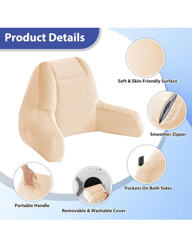 Almohada de Respaldo IASEAHK 45.72cm Beige para Leer en Cama