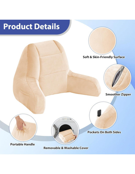 Almohada de Respaldo IASEAHK 45.72cm Beige para Leer en Cama