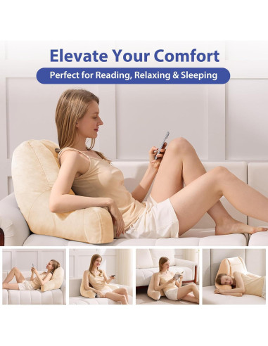 Almohada de Respaldo IASEAHK 45.72cm Beige para Leer en Cama