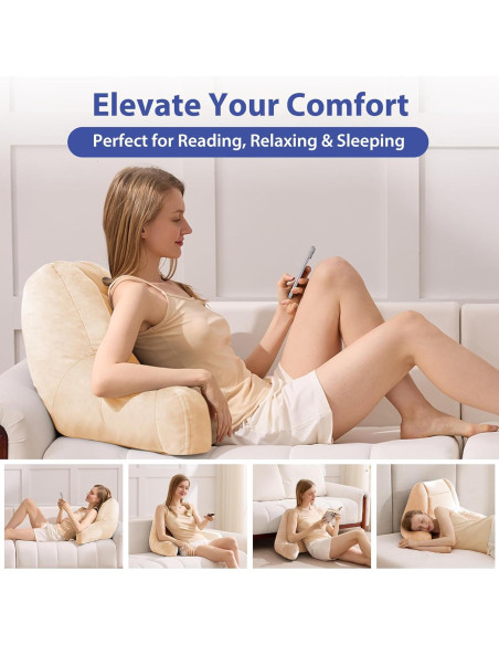Almohada de Respaldo IASEAHK 45.72cm Beige para Leer en Cama